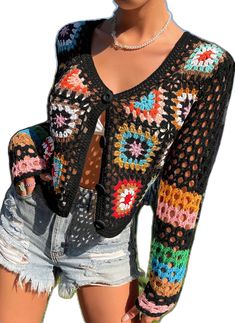 Long Sleeve Acrylic Open Knit Cardigan, Long Sleeve Open Knit Acrylic Cardigan, Open Knit Acrylic Long Sleeve Cardigan, Multicolor Geometric Pattern Long Sleeve Sweater, Multicolor Long Sleeve Sweater With Geometric Pattern, Black Bohemian Knit Cardigan, Multicolor Open Knit Cardigan, Casual Multicolor Open Knit Cardigan, Bohemian Acrylic Cardigan