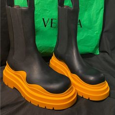 New Boots , Not Used In Box 100 Percent Authentic Orange Boots With Reinforced Heel And Round Toe, Bogetta Veneta Boots, Black Botegga Boots, Black And Pink Bottega Boots, Bottega Tire Boots, Bottega Veneta Boots Yellow, Bottega Veneta Boots, Clear Boots, Lug Boots