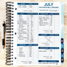 an open notebook with the daily bill tracker on it