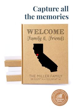 a book with the words welcome family and friends on it