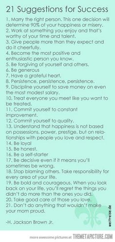 a blue poster with the words 21 suggestions for success