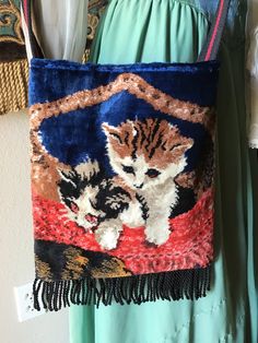 Vintage Handmade Tapestry Bag, Vintage Tapestry Handmade Bags, Cat Carpet, Sewing Tattoos, Cat Tapestry, Cat Purse, Tapestry Bag, Upcycled Clothes, Carpet Bag