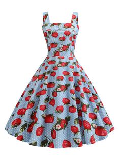 Strapless Summer Dress, 1950s Retro, Robes Vintage, Strawberry Dress, Sweet Clothes, Strawberry Pattern, Vintage Prom, Vintage Summer Dresses, Prom Dresses Sleeveless