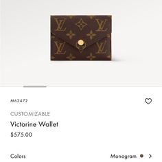 Louis Vuitton Victorine Wallet Great Condition Comes With Receipt To Validate Authentication Also Comes With Box Shown In Pictures Bags Louis Vuitton, Louis Vuitton Brown, Louis Vuitton Bags, Louis Vuitton Bag, Wallets, Louis Vuitton, Monogram, Wallet, Women Shopping