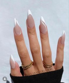 Elegant Classy Nails Almond, French Manicure Designs Stilleto, Full Set Nails Acrylic Almond, Classy Stilleto Nails, French Almond Nails Design, Long Almond Nails, Florida Nails, White Tip Nails, Almond Acrylic