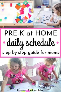 the prek at home daily schedule with pictures of children making crafts