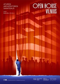 the poster for open house vilnus shows a person standing in front of an american flag