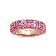 Pink Half Eternity Diamond Ring, Luxury Pink Multi-stone Ruby Ring, Pink Diamond Ring With Pave Setting, Pink Cubic Zirconia Half Eternity Rings, Pink Multi-stone Sapphire Ring, Pink Ruby Diamond Ring With Multi-stones, Fine Jewelry Pink Diamond Ring With Pave Setting, Pink Multi-stone Sapphire Diamond Ring, Pink Sapphire Multi-stone Ring With Diamond