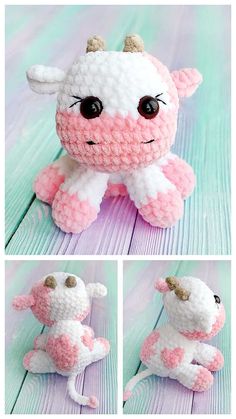 crocheted stuffed animal with pink and white colors