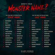 what's your monster name? poster for the upcoming horror movie, scary stories