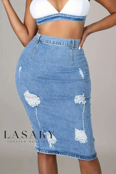 Lasaky - Premium Quality Solid Distressed High Waist Skinny Denim Skirts for a Casual Chic Look Denim Skirts, Chic Look, Olivia Mark, Casual Chic, Denim Skirt, High Waist, Premium Quality, Lingerie, High Waisted