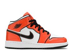 Air Jordan 1 Mid SE GS 'Turf Orange' - Air Jordan - BQ6931 802 - turf orange/black/white | Flight Club Orange Jordan, Air Jordan 1 Mid Gs, Jordan 1 Sneakers, Air Jordan Nike, Air Jordan 1 Mid Se, Nike Air Jordan 1 Mid, Jordan 7, Orange Shoes, Junior Year