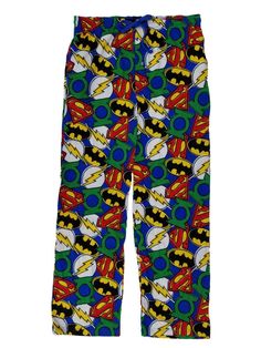 Justice League DC Comics Mens Blue Knit Lounge Sleep Pants Pajama Bottoms These soft knit lounge pants have an elastic waistband with drawstring, side pockets and a buttoned fly. They are patterned all over with the symbols of famous Justice League superhero's including Batman, Superman, Flash and Green Lantern. Lounge pants Men's sizes Elastic waistband, drawstring Button fly, side pockets 100% cotton Made in China Payment We accept PayPal as our payment method. Immediate payment is required. I Multicolor Cotton Sleep Pants, Cotton Bottoms With Character Print For Pajama Party, Cotton Loungewear Bottoms With Character Print, Cotton Lounge Pants With Character Print, Cotton Pants With Cartoon Print For Loungewear, Cotton Lounge Pants With Cartoon Print, Cotton Cartoon Print Pants For Loungewear, Cotton Bedtime Bottoms With Cartoon Print, Flash And Green Lantern