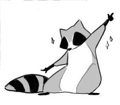 a drawing of a raccoon reaching up to the sky with its arm in the air