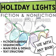 holiday lights reading skill planner with instructions for students to use them as text structure and writing practice