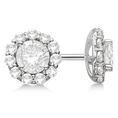 3.00ct. Halo Lab Grown Diamond Stud Earrings 14kt White Gold (H, SI1-SI2) Classic Diamond Earrings, Diamond Solitaire Earrings, Halo Diamond Earrings, Classy Earrings, Diamond Earrings Studs Round, Solitaire Earrings, Gold Diamond Jewelry, Circle Diamond, Fancy Diamonds