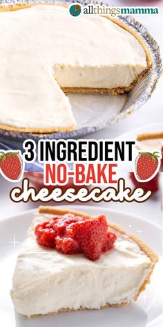 3-Ingredient No-Bake Cheesecake served on a white round plate topped with macerated strawberries Cream Cheese Desserts Easy, 3 Ingredient Cheesecake, Easy Chocolate Cheesecake, Cheese Desserts, Baking Recipes Pie, Desserts With Few Ingredients, 3 Ingredient Desserts, Dessert Oreo, Easy No Bake Cheesecake