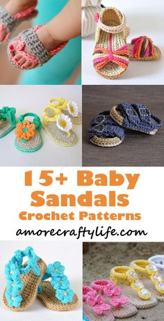 baby sandals crochet patterns with the words, 5 + baby sandals crochet patterns