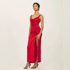 Questions ? Leave A Comment Below Red Ruched Satin Evening Dress, Red Dress With Ruched Bodice For Gala, Red Gala Dress With Ruched Bodice, Elegant Red Midi Dress With Ruched Bodice, Fitted Red Maxi Dress With Ruched Bodice, Red Evening Dress With Ruched Bodice, Red Ruched Satin Dress, Red Cocktail Dress With Ruched Bodice, Red Cocktail Evening Dress With Ruched Bodice