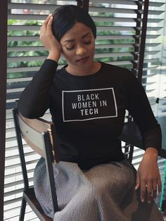 Black Women In Tech Sweatshirt- Women In Tech Sweater- Women Who Code- Software Engineer Sweatshirt- UX Designer Sweater- Steminist Sweatshirt- Steminist Sweater- She Codes Sweatshirt- Women In STEM- Woman In Tech Sweatshirt- Women In Tech Gift- Women In Tech Shirt- Boho Sweater- Minimal Sweatshirt - HBCU Gift This soft cozy women in tech sweatshirt is the perfect gift for yourself or any woman in tech you know! * ORDER INFORMATION * Ideal for any situation, a unisex heavy blend crewneck sweatshirt is pure comfort. These garments are made from polyester and cotton. This combination helps designs come out looking fresh and beautiful. The collar is ribbed knit, so it retains its shape even after washing. There are no itchy side seams on these sweaters. .: 50% Cotton 50% Polyester .: Medium-h Black Stretch Sweatshirt With Letter Print, Fitted Black Cotton Sweatshirt, Black Fitted Graphic Print Sweatshirt, Fitted Black Graphic Sweatshirt, Black Slogan Sweatshirt Crew Neck, Black Trendy Sweatshirt With Text Print, Black Long Sleeve Sweatshirt With Text Print, Trendy Black Sweatshirt With Text Print, Woman In Tech