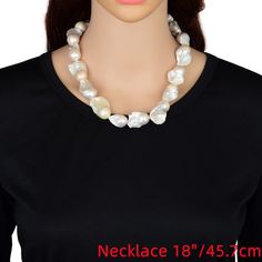 Huge Baroque Real Pearl Necklace Featuring various length choices, this baroque pearl necklace is made of 15-16 mm big freshwater baroque pearls and finishes with a polished Silver clasp which can prevent a metal allergic reaction. This super-big baroque pearl necklace is handmade by experienced craftsmen. It is made from real, shining, big baroque pearls. The baroque pearl necklace makes a bold statement "The pearls are luminous and look like the photo in size and appearance. Great necklace if Single Strand Baroque Pearl Necklaces, Baroque Pearl White Necklaces, Single Strand Baroque Pearl Necklaces In Pear Shape, Baroque Pearl Necklace In Pearl White, Baroque Pearl White Necklace, Single Strand Pear-shaped Baroque Pearl Necklaces, Baroque Pearl Drop Necklace, White Baroque Pearl Shell Necklace, Baroque Pearl White Pearl Necklace