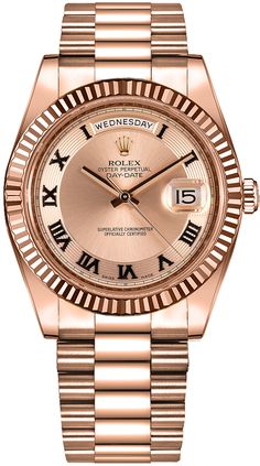 218235 ROLEX DAY-DATE II MEN'S LUXURY WATCH Usually ships within 3 months | View In Stock Rolex Watches Store Display Model (What's This?) - Free Overnight Shipping - With Manufacturer Serial Numbers - Swiss Made - Concentric Circle Champagne Dial with Roman Numerals - Solid 18k Everose Gold Fluted Bezel - Day and Date Features - Self-winding Automatic Chronometer Movement - 6 Year Warranty - Guaranteed Authentic - Certificate of Authenticity - Manufacturer Box & Manual - Solid 18k Everose Gold Case & President Bracelet - Scratch Resistant Sapphire Crystal - 100 Meters / 330 Feet Waterproof - 41mm = 1 5/8" Case, 6.5" Adjustable Bracelet - Deployment Buckle - Screw Down Crown & Caseback - Free Bracelet Sizing Rolex Presidential, Louis Vuitton Shirt, Gold Watch Men, Mens Gold Bracelets, Bracelet Men, Rolex Oyster Perpetual, Luxury Products, Free Bracelet, Rolex Day Date