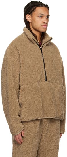 Sherpa fleece jacket. · Stand collar · Half-zip closure · Patch pockets · Elasticized hem and cuffs · Dropped shoulders · Full mesh lining Supplier color: Camel Fleece Jacket With Shorts Men, Brown Half-zip Winter Outerwear, Sherpa Fleece Jacket, The Frankie Shop, Oak And Fort, Frankie Shop, Bags For Men, Brown Jacket, Mens Outerwear