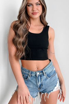 Candid Responses Brami Crop Tank (Black) · NanaMacs Top Photography, Black Crop Top Tank, Flying Monkey Jeans, White Birch, Black Crop Top, Large Dress, Top Tank, Outfit Combinations, Jeans Size Chart