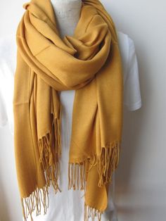 Mustard yellow scarf 2019 2020 fall winter fashion color trends scarves solid Pashmina wraps shawls Trendy Scarves, Burgundy Scarf, Fall Winter Fashion, Pashmina Wrap, Color Trends Fashion, Yellow Scarf, Style Scarf, Scarf Outfit, Scarf Women Fashion