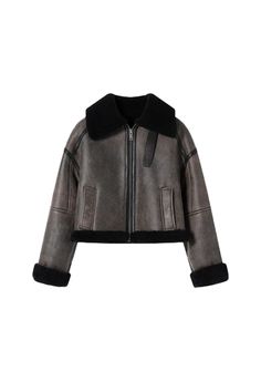 Retro Edge Meets Modern Chic: Shearling-Lined Biker Style ( Pre-sale - Expected to ship out within 7-10 days ) Dive into the vintage charm with our Distressed Shearling Collar Cropped Sheepskin Biker Jacket. A classic autumn staple, this jacket combines the rugged texture of a motorcycle jacket with the luxurious warmth of shearling. Despite its substantial feel, it's surprisingly lightweight and not cumbersome, ensuring both warmth and a sense of security. The custom-aged leather surface create Shearling Leather Jacket With Faux Fur Trim, Long Sleeve Shearling Leather Jacket With Faux Fur Trim, Fall Sheepskin Biker Jacket With Faux Fur Trim, Sheepskin Biker Jacket With Padded Collar, Sheepskin Leather Jacket With Faux Fur Lining, Sheepskin Biker Jacket With Padded Collar And Long Sleeves, Fall Shearling Biker Jacket With Padded Collar, Faux Fur Lined Shearling Biker Jacket For Cold Weather, Cold-weather Biker Jacket With Faux Fur Lining