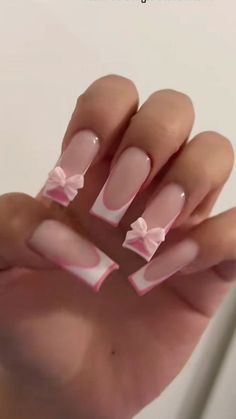 Pink And White French, White French Tips, Acrylic Nail Set, Hard Nails, Colored Acrylic Nails, Long Square Acrylic Nails