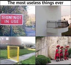 four different pictures with the same caption on them, one has a red sign that says