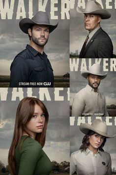 the walking dead season 4 poster with all their characters in different outfits and hats on them