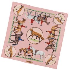 Outfoxed Equestrian Silk Scarf by Julie Wear - Pink Luxury Artistic Silk Scarf, Luxury Artistic Silk Scarf As Gift, Luxury Artistic Silk Scarf As A Gift, Luxury Designer Pink Scarves, Luxury Artistic Silk Scarf Gift, Luxury Pink Artistic Silk Scarf, Equestrian Fashion, Equestrian Style, Silk Twill