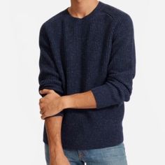 Everlane The Tri-Twist Speckled Navy Crewneck Sweater New Wool Blend 2xl New With Tags Ribbed Navy Crewneck, Sweaters Crewneck, Crewneck Sweater, Crew Neck Sweater, New Color, Wool Blend, Men Sweater, Color Blue, Twist