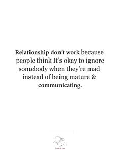 Relationship don't work because people think It's okay to ignore somebody when they're mad instead of being mature & communicating. #relationshipquotes #womenquotes Find Your Soulmate, Soulmate Sketch, Work Relationships, Dirty Memes, Finding Your Soulmate, Personal Relationship, Cool Music Videos, It's Okay, Its Okay