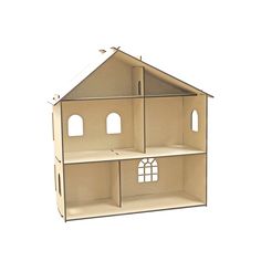 a cardboard doll house with windows and doors