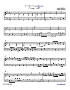 sheet music with the words canon in d