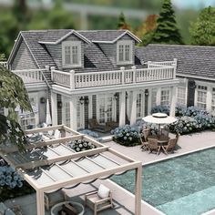 an artist's rendering of a house with a pool and patio