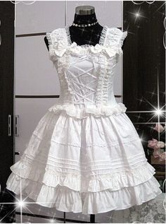 White Sleeveless Ruffle Cute Cotton Lolita Dress White Goth Dress, Classic Lolita, Wedding Party Dress, Goth Dress, White Sleeveless, Lolita Dress, Gothic Lolita, Dress C, Wedding Party Dresses