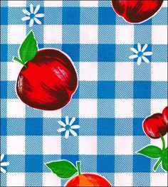 an image of apples on a blue and white checkered tablecloth