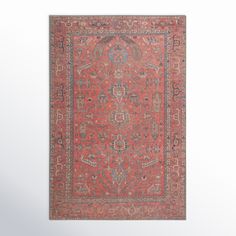 an antique persian rug is displayed against a white background