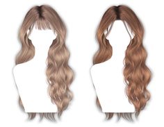 two wigs with long wavy hair on top and bottom, one in blonde and the other in light brown