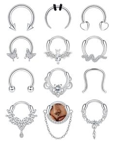 six pairs of nose rings with different designs