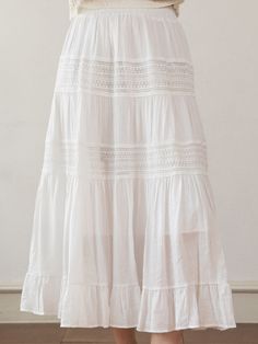 This is a feminine and unique skirt by JMARK New York that is made out of high quality and sturdy fabric. With trendy design detail and refined romantic mood, you can style it for your daily casual outfit.- Voluminous shirring detail- Feminine and unique mood- Elastic waistband and lace detail Feminine Long Skirt With Ruffles, White Feminine Tiered Maxi Skirt, Spring Maxi Skirt With Lace Trim And Relaxed Fit, White Feminine Maxi Skirt With Elastic Waistband, Feminine White Maxi Skirt With Elastic Waistband, Feminine White Maxi Skirt For Beach, Feminine White Maxi Skirt For Summer, Feminine Relaxed Maxi Skirt With Ruffles, Spring Flared Maxi Skirt With Lace Trim