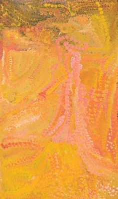 an abstract painting with yellow and pink colors