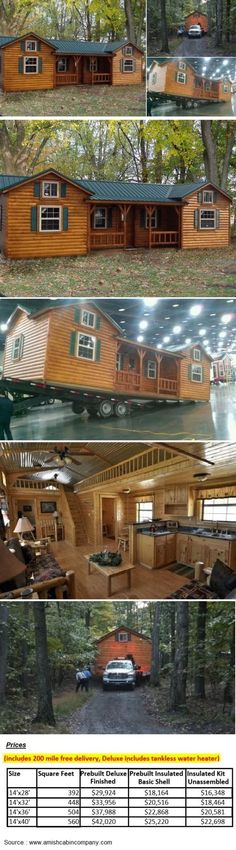 two pictures showing different types of houses in the woods