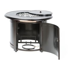 an outdoor fire pit with the lid open