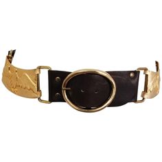 1970s Castlecliff Golden Eagles & Leather Belt. Thick brushed links between each leather pieced. Large oval front buckle, nonremovable. 31.5"-33.5" length. Golden Belt, Thick Belt, Golden Eagles, Leather Pieces, Leather Belts, Belt Buckles, Eagles, Amazing Jewelry, Leather Belt