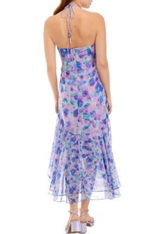 A colorful tie-dye-inspired print enlivens this dress from French Connection. | French Connection Women's Gretha Halter Dress, Lilac, 4 Spring Fitted Tie Dye Maxi Dress, Fitted Tie Dye Maxi Dress For Spring, Spring Purple Printed Midi Dress, Purple Printed Midi Dress For Spring, Fitted Multicolor Print Midi Dress For Summer, Fitted Tie Dye Maxi Dress, Fitted Tie-dye Maxi Dress, Spring Fitted Tie Dye Dress, Fitted Multicolor Print Maxi Dress For Spring